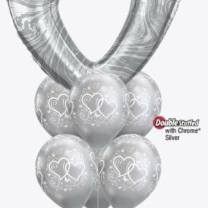 Balloon Bouquets |   Bouquette Of 6 Plus Giant Love Heart -Silver-Inflated Balloon Bouquets Balloon Bouquets