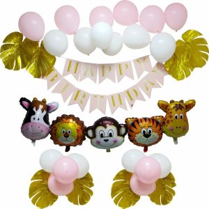 Balloon Garlands |   Happy Birthday Balloon Set Rosy Jungle Balloon Bouquets Balloon Bouquets