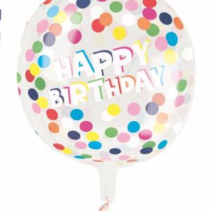 Bubble Balloons & Orbs |   Printed Clear Sphere Polka Dot Birthday Helium Balloon 38.1Cm (15") Bubble Balloons & Orbs