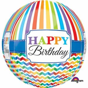 Bubble Balloons & Orbs |   Orbz Xl Happy Birthday Bright Stripe & Chevron G20 Balloons Bubble Balloons & Orbs