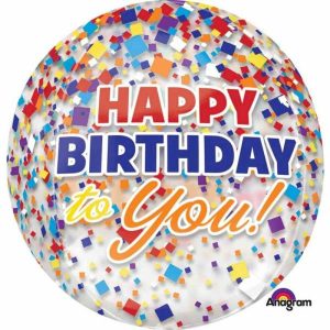 Bubble Balloons & Orbs |   Orbz Xl Happy Birthday Confetti Clear G20 Balloons Bubble Balloons & Orbs