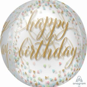 Bubble Balloons & Orbs |   Orbz Xl Happy Birthday Pastel Confetti Clear G20 Balloons Bubble Balloons & Orbs