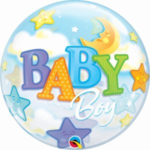 Bubble Balloons & Orbs |   22" Single Bubble Baby Boy Moon & Stars Balloons Bubble Balloons & Orbs