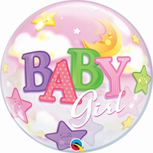 Bubble Balloons & Orbs |   22" Single Bubble Baby Girl Moon & Stars Balloons Bubble Balloons & Orbs