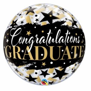 Bubble Balloons & Orbs |   22" Single Bubble Graduate Black Stars Balloons Bubble Balloons & Orbs