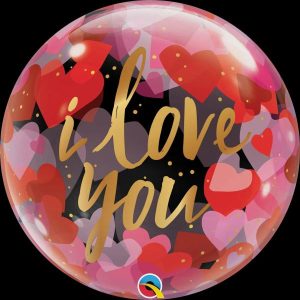 Bubble Balloons & Orbs |   22" Single Bubble I Love You Paper Hearts Balloons Bubble Balloons & Orbs