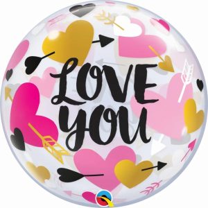 Bubble Balloons & Orbs |   22" Single Bubble Love You Hearts & Arrows Balloons Bubble Balloons & Orbs