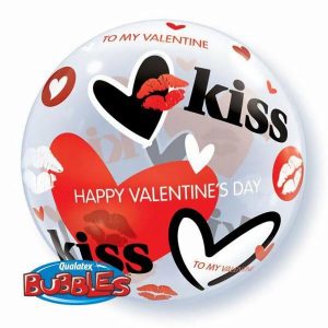 Bubble Balloons & Orbs |   22" Single Bubble Valentine’s Kisses & Hearts Balloons Bubble Balloons & Orbs