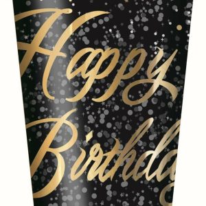 Cups & Straws |   Glitz Gold Happy Birthday 8 X 270Ml (9Oz) Foil Stamped Paper Cups Cups & Straws Cups & Straws