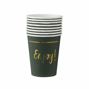 Cups & Straws |   Gold Foil Print Enjoy Paper Cups Pk 8 Cups & Straws Cups & Straws