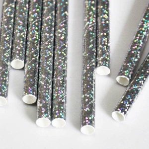 Cups & Straws |   Iridescent Silver 20 Paper Straws Cups & Straws Cups & Straws