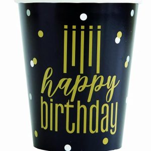 Cups & Straws |   Metallic Happy Birthday 8 X 270Ml (9Oz) Paper Cups Cups & Straws Cups & Straws