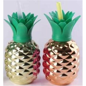 Cups & Straws |   Metallic Pineapple Cups W/Straw Cups & Straws Cups & Straws