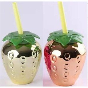 Cups & Straws |   Metallic Strawberry Cups W/Straw Cups & Straws Cups & Straws