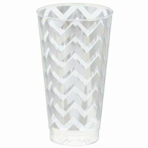 Cups & Straws |   Pk 16 Reusable Premium Chevron Silver 473Ml Tumblers Cups & Straws Cups & Straws