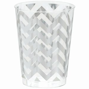 Cups & Straws |   Pk 20 Reusable Premium Chevron Silver 295Ml Tumbler Cups & Straws Cups & Straws