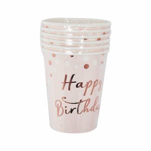 Cups & Straws |   Rose Gold Spotted Happy Birthday Paper Cups Cups & Straws Cups & Straws