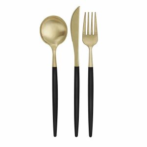 Cutlery |   Black & Gold 12 Assorted Reusable Cutlery Cutlery Cutlery