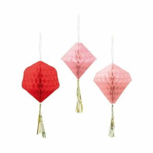 Decorations |   3Pc Honeycomb W’Tassel-Red Decorations Decorations