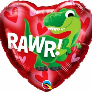 Foil Balloons |   18" Heart Foil Dino-Rawr – Non Inflated Balloons Foil Balloons