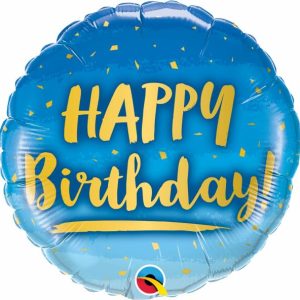 Foil Balloons |   18" Rnd Foil Bday Gold & Blue – Non Inflated Balloons Foil Balloons