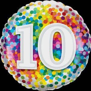 Foil Balloons |   18" Round Foil 10 Rainbow Confetti Balloons Foil Balloons