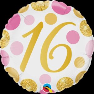 Foil Balloons |   18" Round Foil 16 Pink & Gold Dots Balloons Foil Balloons