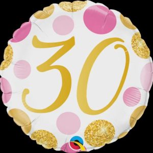 Foil Balloons |   18" Round Foil 30 Pink & Gold Dots Balloons Foil Balloons