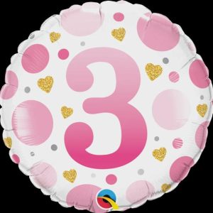 Foil Balloons |   18" Round Foil Age 3 Pink Dots Balloons Foil Balloons