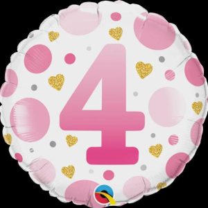 Foil Balloons |   18" Round Foil Age 4 Pink Dots Balloons Foil Balloons