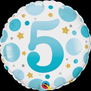 Foil Balloons |   18" Round Foil Age 5 Blue Dots Balloons Foil Balloons