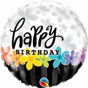 Foil Balloons |   18" Round Foil Bday Band Of Flowers – Non Inflated Balloons Foil Balloons