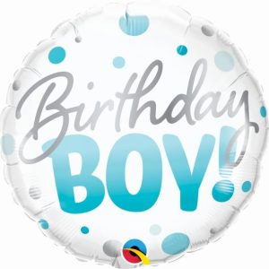 Foil Balloons |   18" Round Foil Bday Boy Blue Dots – Non Inflated Balloons Foil Balloons