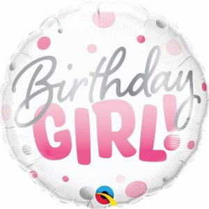 Foil Balloons |   18" Round Foil Bday Girl Pink Dots – Non Inflated Balloons Foil Balloons