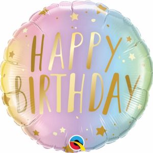 Foil Balloons |   18" Round Foil Bday Pastel Ombre & Stars – Non Inflated Balloons Foil Balloons