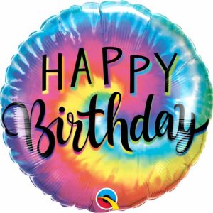 Foil Balloons |   18" Round Foil Bday Tie Dye Swirls – Non Inflated Balloons Foil Balloons