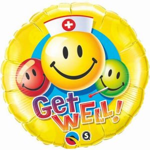 Foil Balloons |   18" Round Foil Get Well Smiley Faces – Non Inflated Balloons Foil Balloons