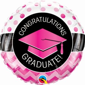 Foil Balloons |   18" Round Foil Graduate Pink Chevron Dots – Non Inflated Balloons Foil Balloons