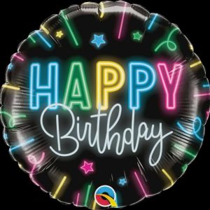 Foil Balloons |   18" Round Foil Happy Bday Neon Glow Balloons Foil Balloons