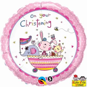 Foil Balloons |   18" Round Foil Rachel Ellen On Your Christening Pink – Non Inflated Balloons Foil Balloons