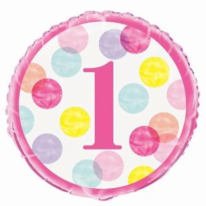 Foil Balloons |   1St Birthday Dots Pink 45Cm (18") Foil Balloon – Non Inflated Balloons Foil Balloons