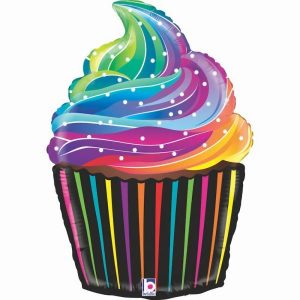 Foil Balloons |   27" Rainbow Cupcake Shape Balloons Foil Balloons