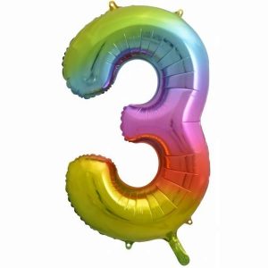 Foil Balloons |   34Inch Decrotex Foil Balloon Num Rainbow Splash #3 Shaped P1 – Non Inflated Balloons Foil Balloons