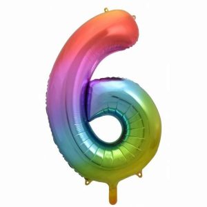 Foil Balloons |   34Inch Decrotex Foil Balloon Num Rainbow Splash #6 Shaped P1 Balloons Foil Balloons