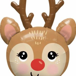 Foil Balloons |   35" Shape Foil Red-Nosed Reindeer Head Sw – Non Inflated Balloons Foil Balloons