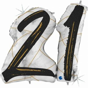 Foil Balloons |   36Inch Double Digit Marble Mate Black #21 Balloons Foil Balloons