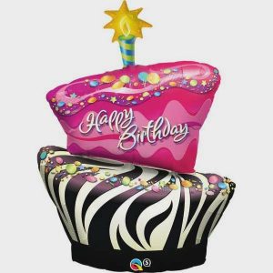 Foil Balloons |   41" Shape Foil Birthday Funky Zebra Stripe Cake Balloons Foil Balloons