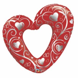 Foil Balloons |   42" Shape Foil Hearts & Filigree Red Balloons Foil Balloons