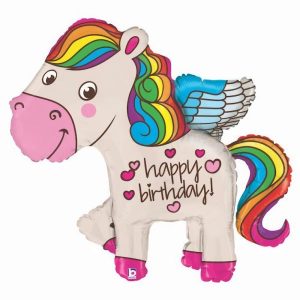 Foil Balloons |   45" Rainbow Birthday Pony Shape Balloons Foil Balloons