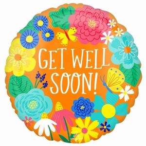 Foil Balloons |   45Cm Get Well Soon Orange Floral S40 Balloons Foil Balloons